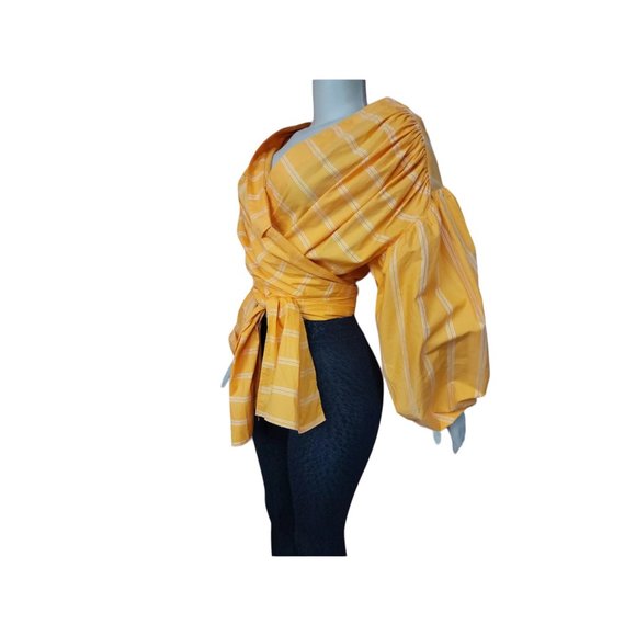 Acler Wyatt Exaggerated Long Puff Sleeve Tie Front Wrap Blouse Size 6 - Picture 3 of 8